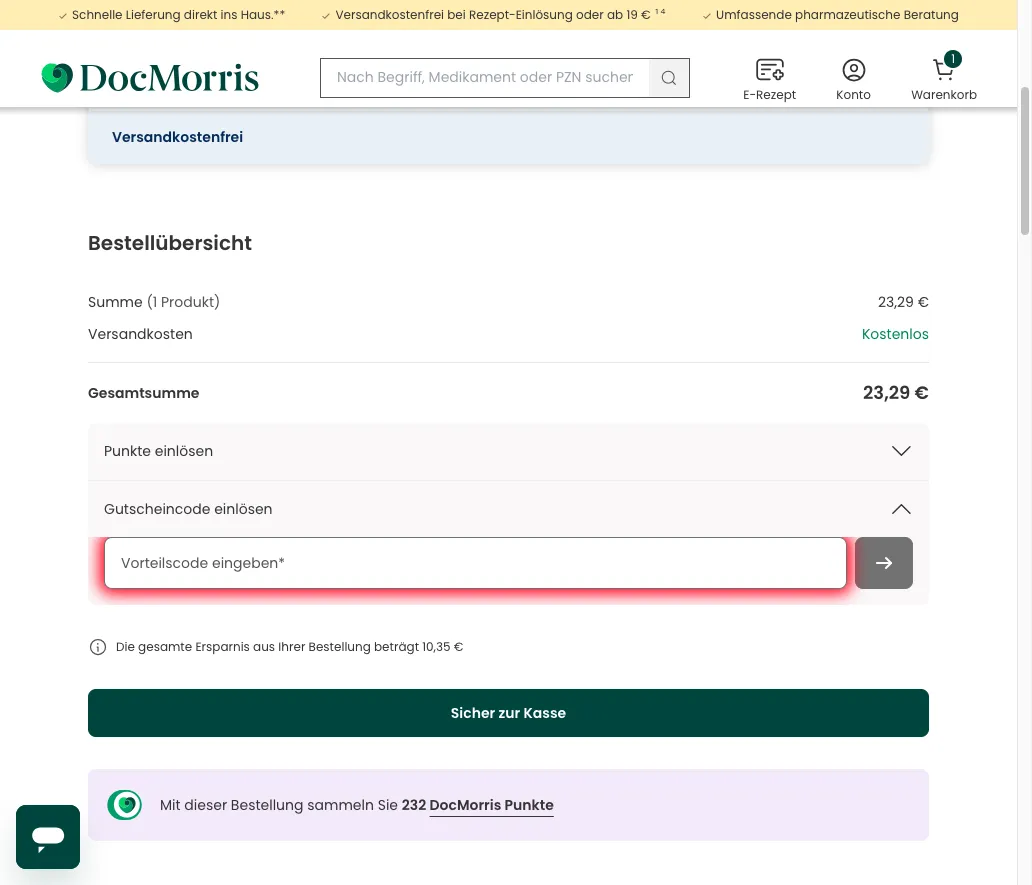 Gutscheine bei DocMorris einlösen